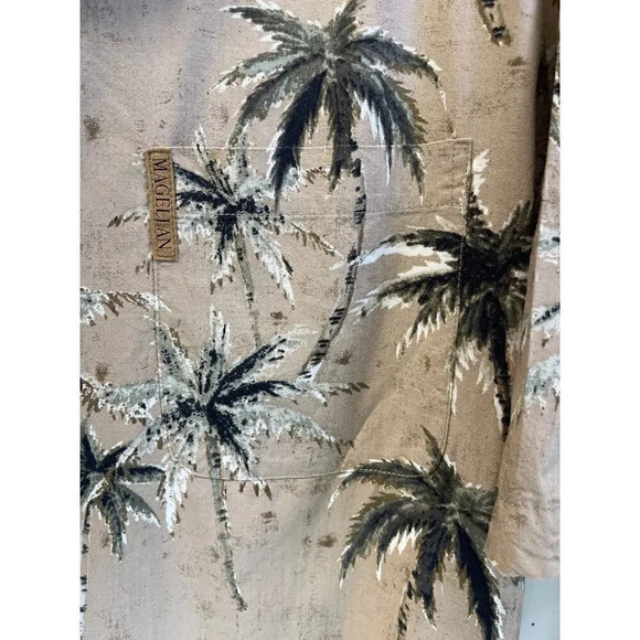 Magellan Sportswear Mens M Brown Hawaiian Tropical Palm Short Sleeves - Picture 8 of 12